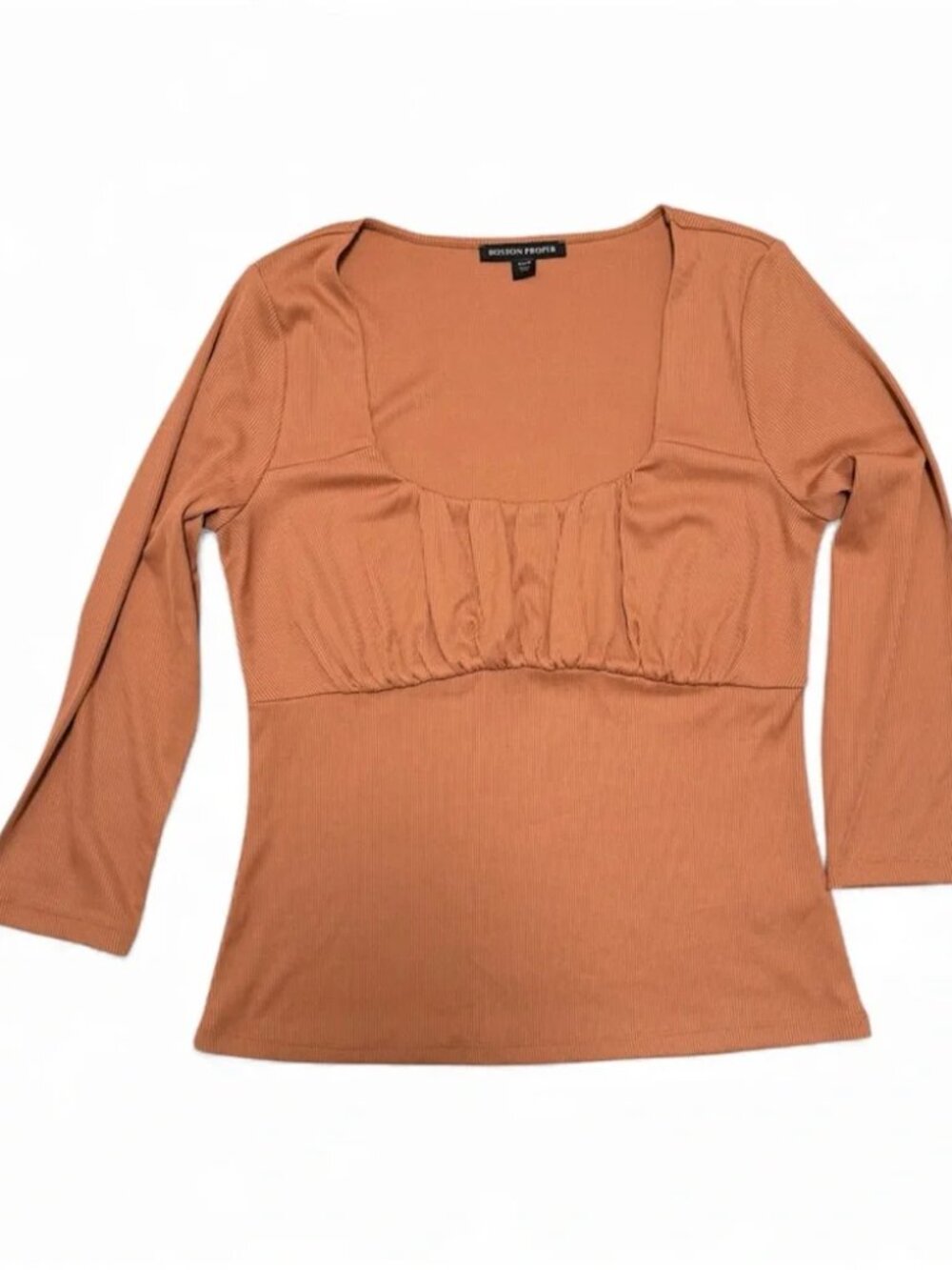 Boston Proper Terracotta Ribbed Bust Top Fall Color Basic Everyday Stretch Earth - Picture 5 of 6